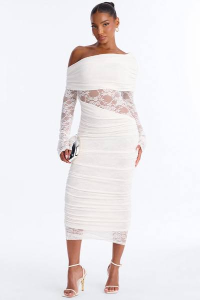 Nadia Lace Slinky Midi Dress - White