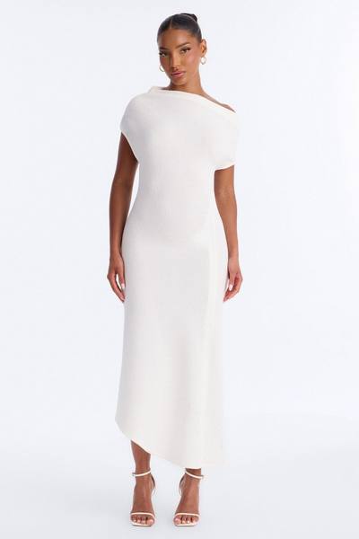 Milena Asymmetrical Textured Midi Dress - White