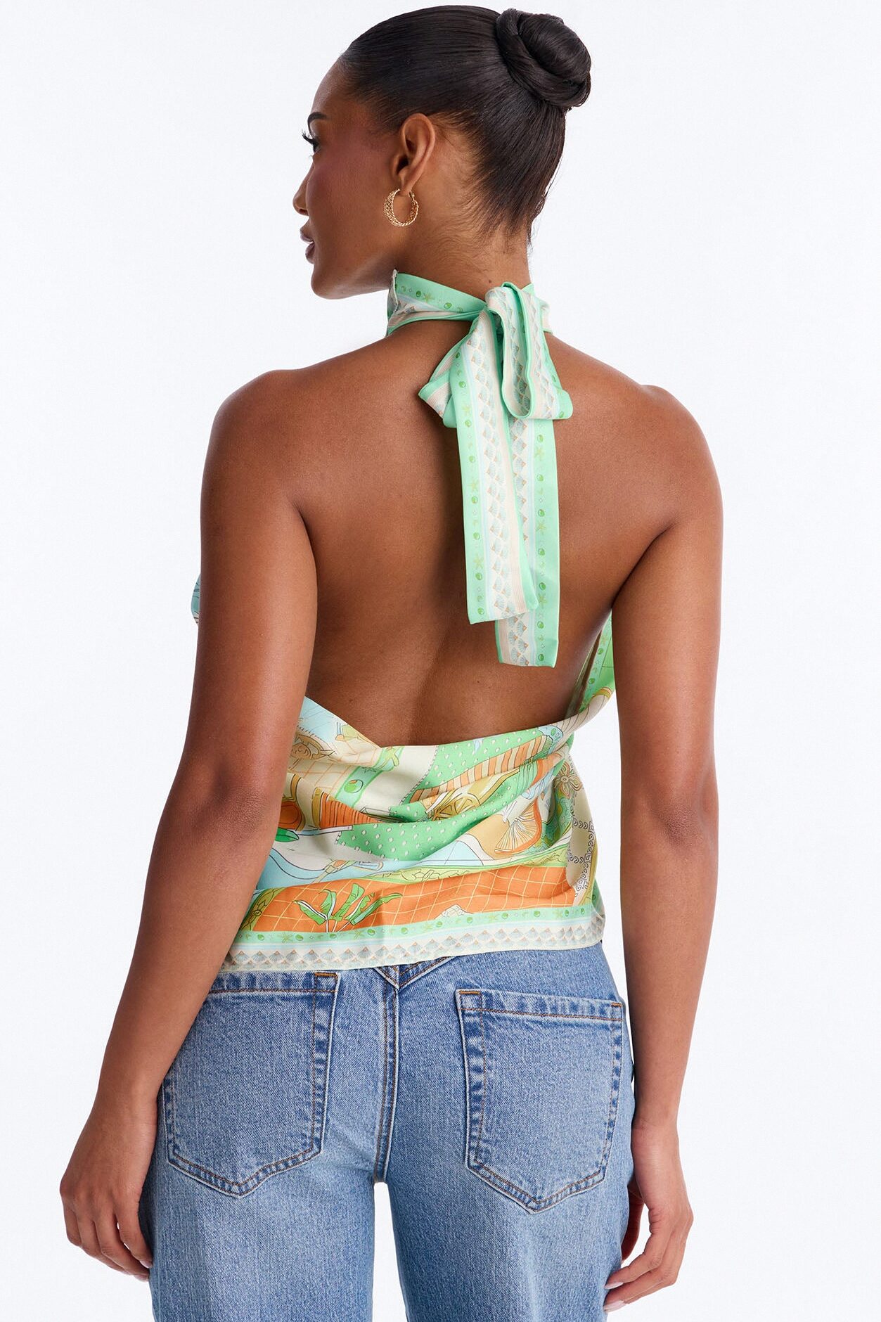 Muse With A View Mock Neck Satin Scarf Top - Multi Color
