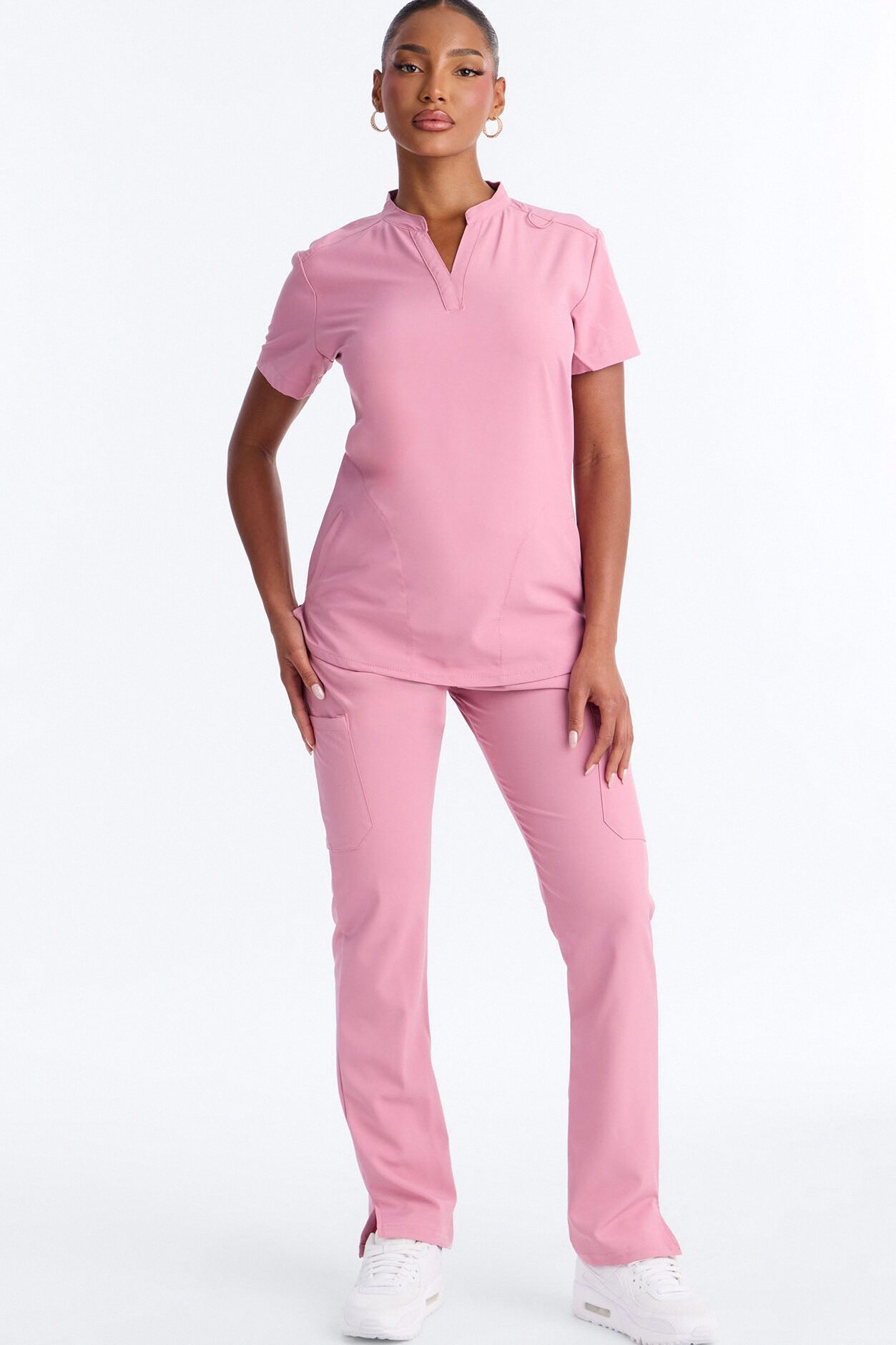 It's Go Time Collared Open Leg Uniform Scrub Set - Mauve