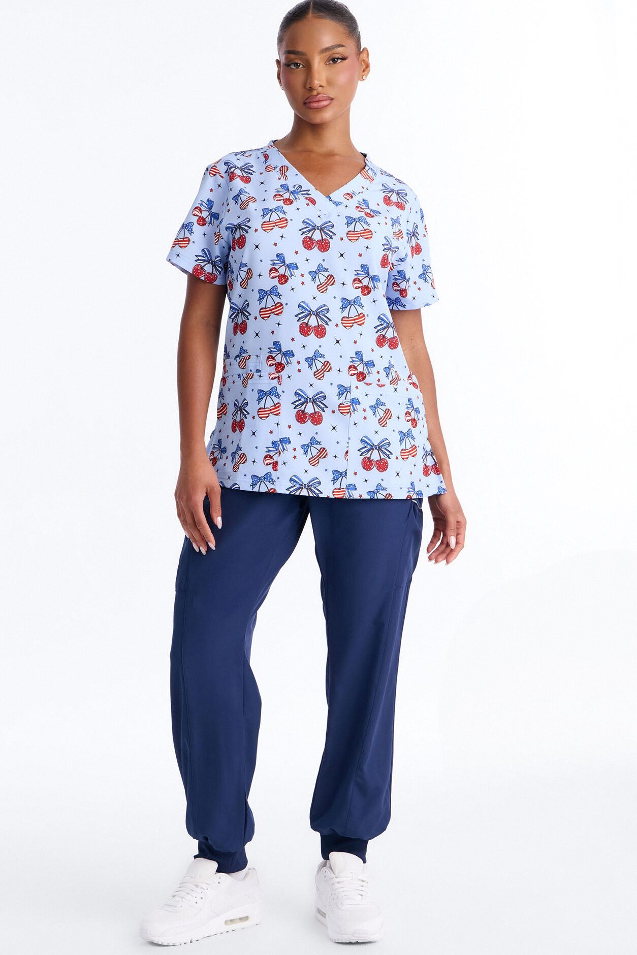 Sweet Cherry Pie Scrub Top - Blue/combo