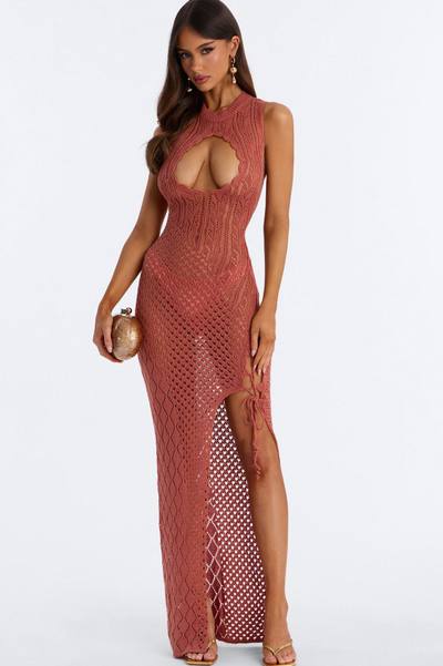 Untouchable Keyhole Crochet Maxi Dress - Marsala