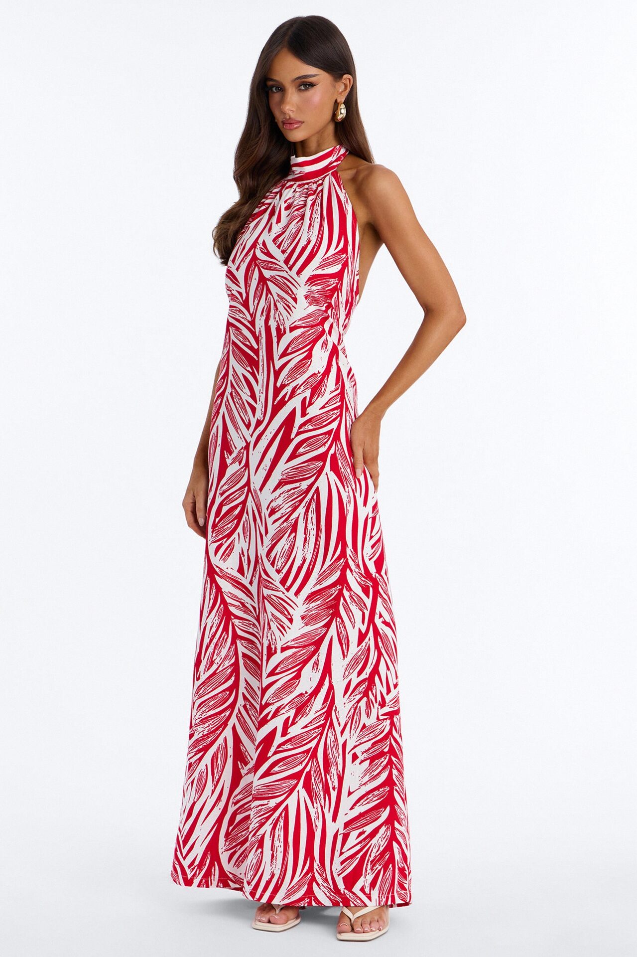 Jazlyn Printed Linen Maxi Dress - Red/combo