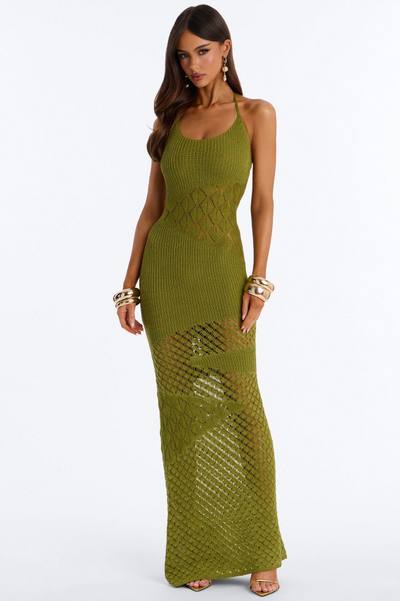 Sophia Crochet Maxi Dress - Olive