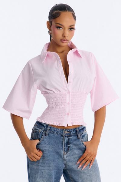 Mckenna Smocked Pinstripe Poplin Shirt - Pink/combo
