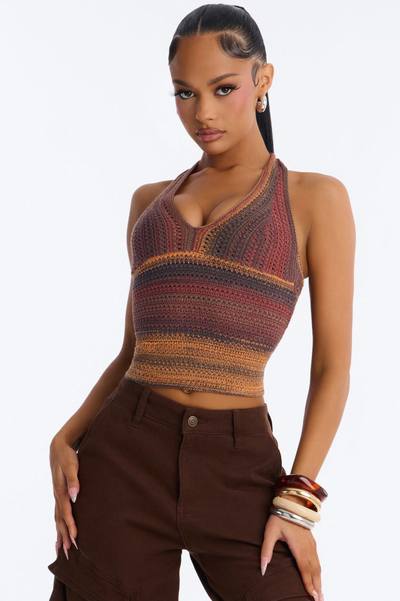 On The Horizon Crochet Halter Top - Terracotta