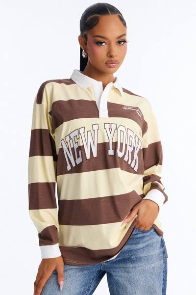 The Big Apple NYC Striped Polo - Brown Combo