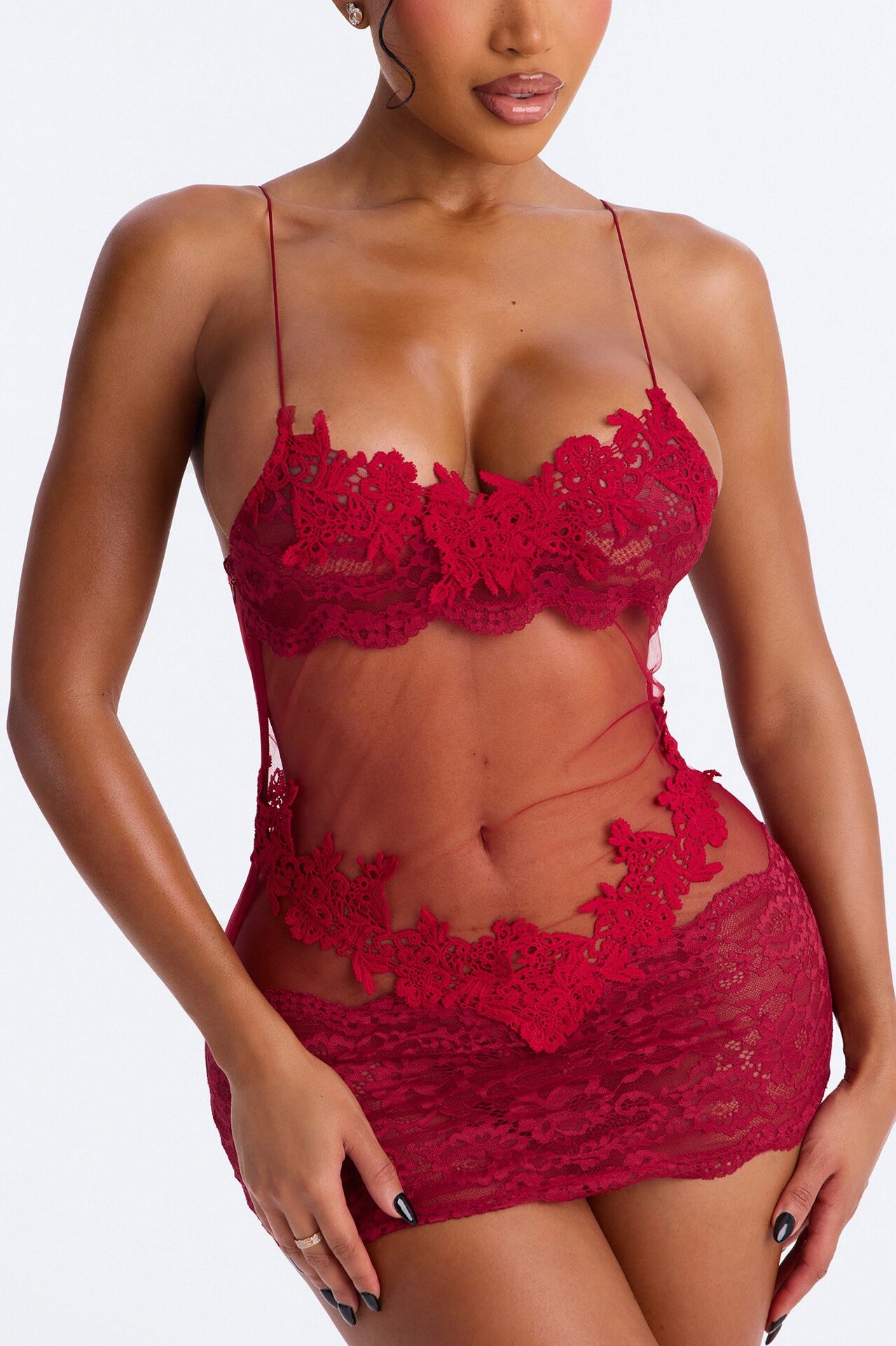 Love Alchemy Mesh Embroidered Chemise - Wine
