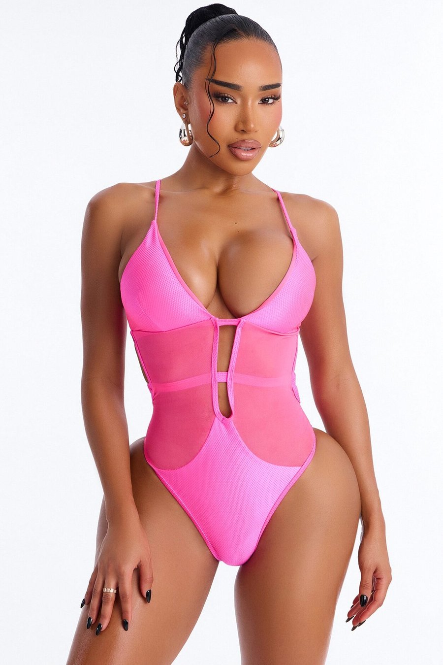 Sunny Honey 1 Piece Mesh Cut Out Swimsuit - Pink