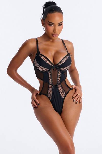 So Darling Mesh Crotchless Teddy - Black