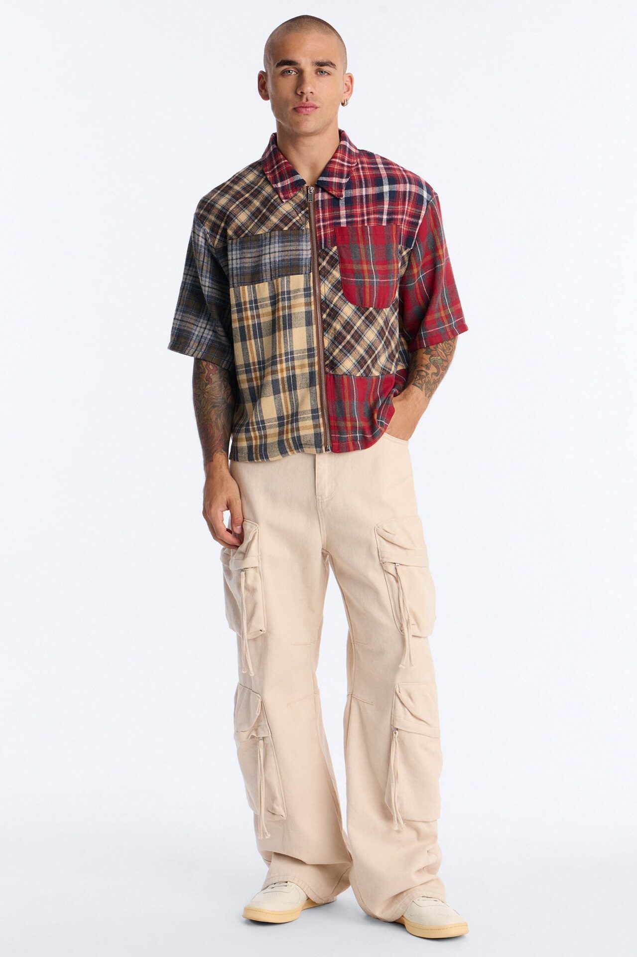 Relaxed Tartan Drift Plaid Zip Up - Multi Color