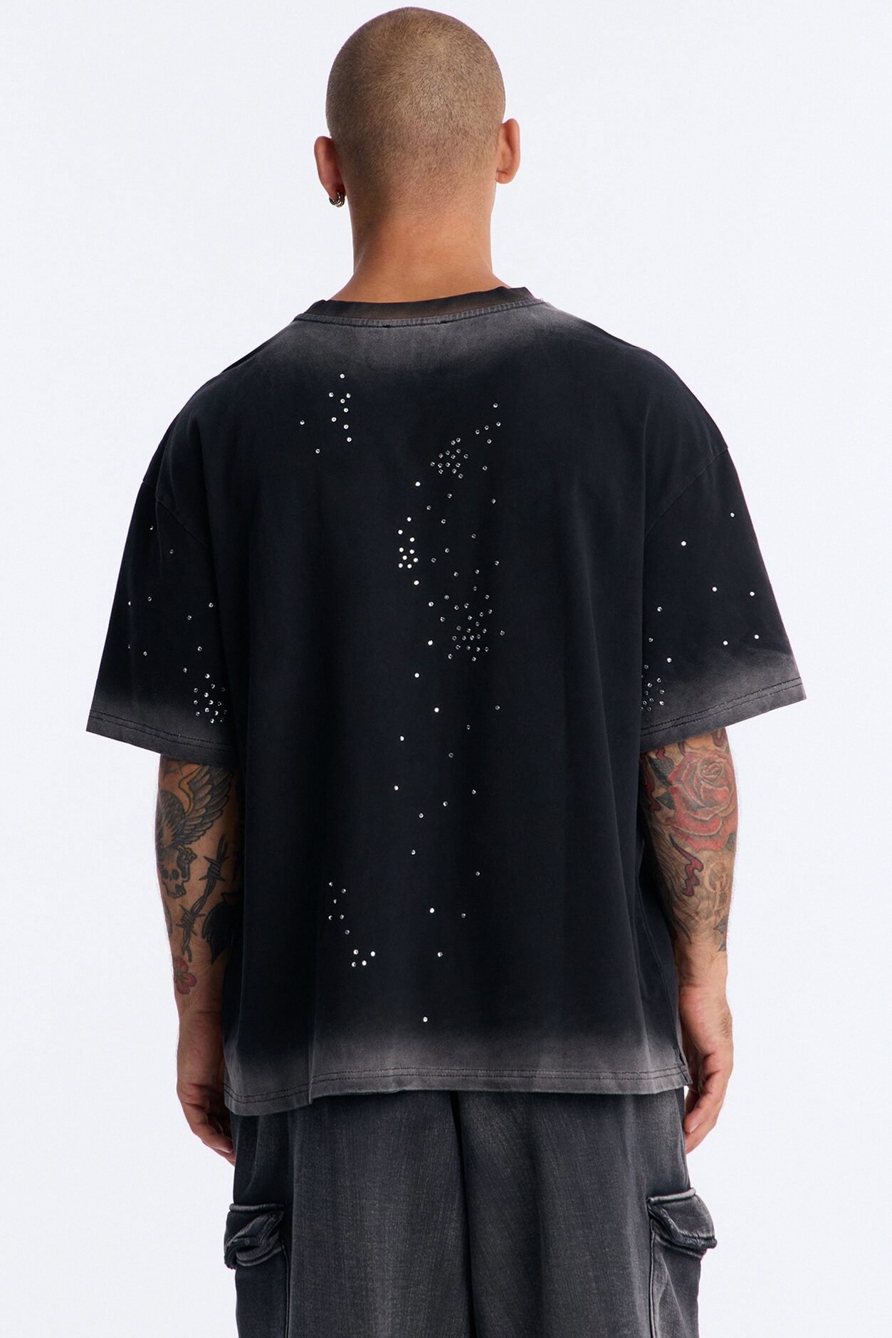 Stardust Dissolved Wash Rhinestone Tee - Black Wash