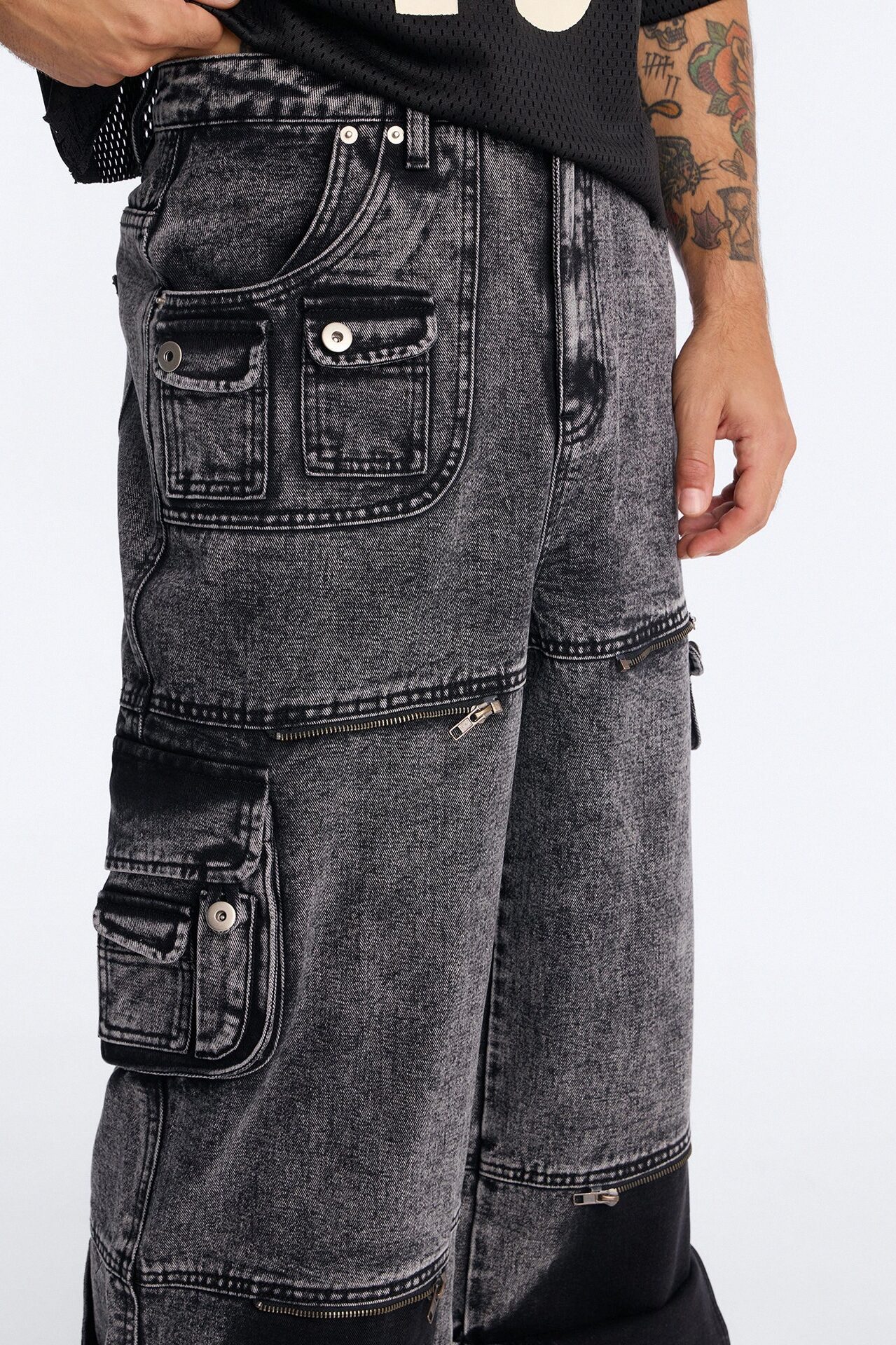 Zip-Off 2 Way Baggy Cargo Jean - Black Wash