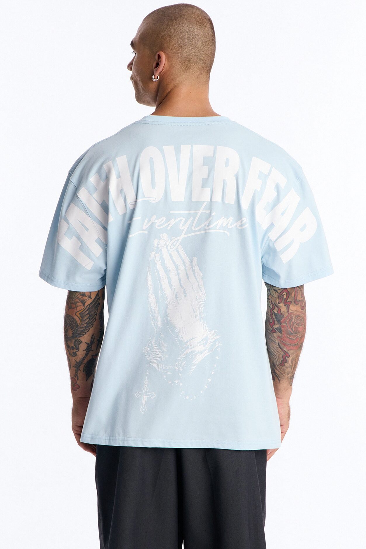 Faith Over Fear Everytime Boxy Short Sleeve Tee - Light Blue