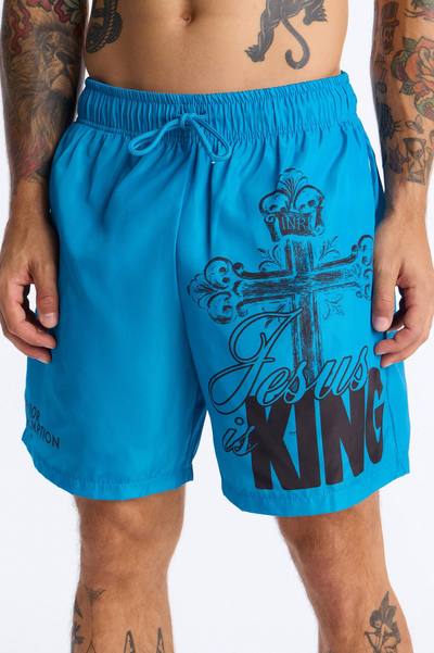 Jesus Is King Swim Trunk 7″ - Blue