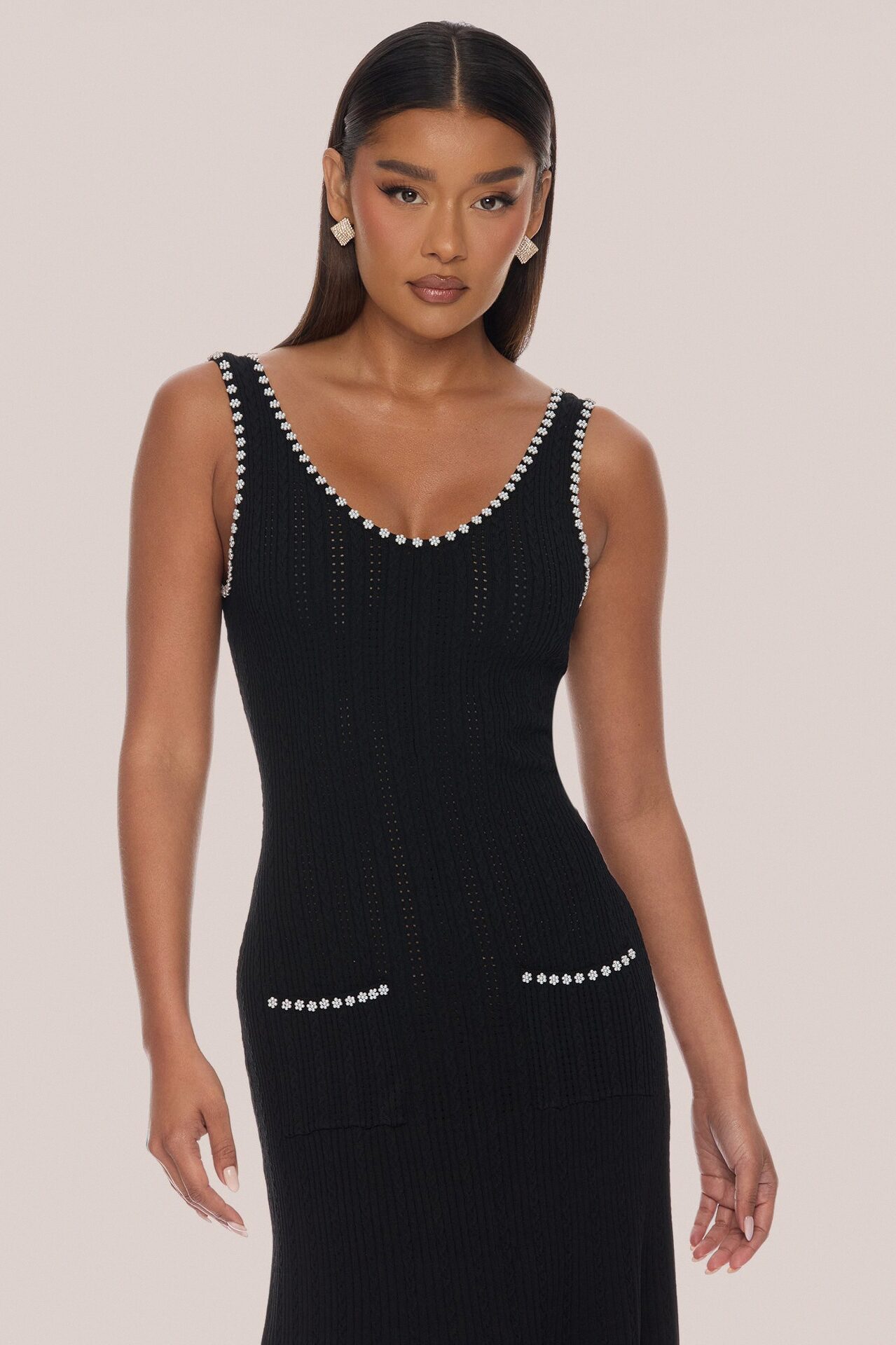 Sweet As Honey Embellished Maxi Dress - Black/White