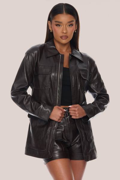 Zaya Belted Faux Leather Jacket - Chocolate