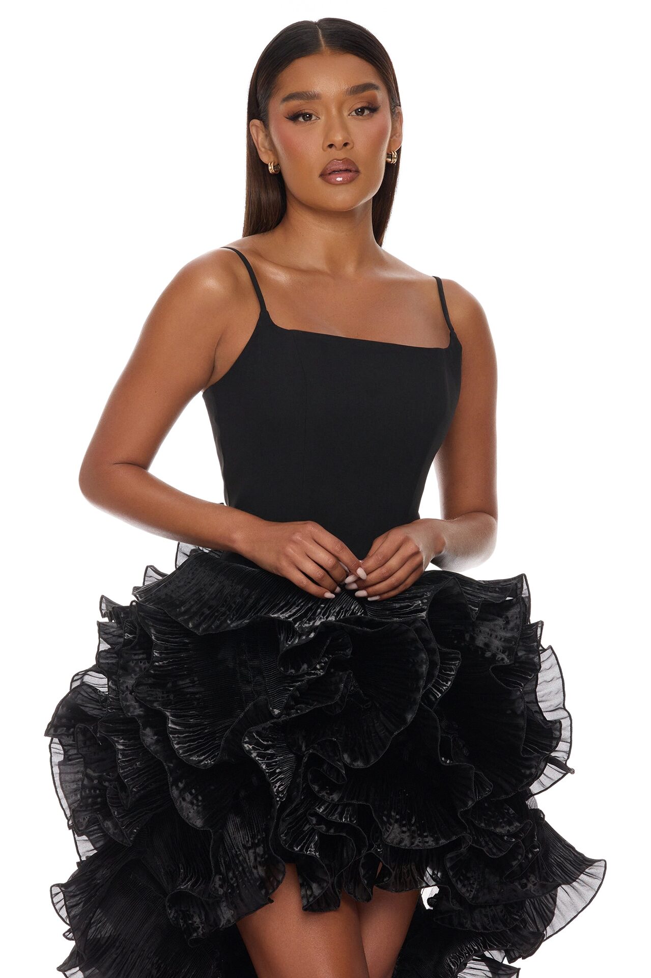So Popular High Low Ruffle Gown - Black