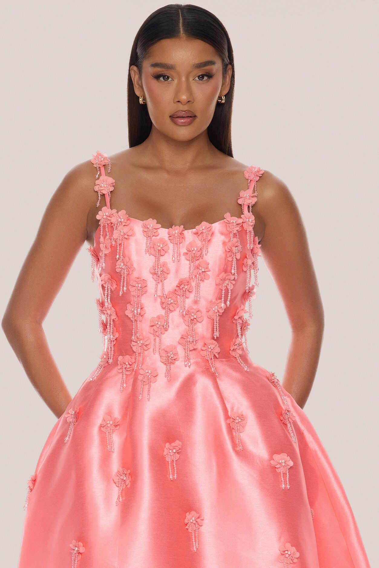 Eternal Bloom Taffeta Midi Dress - Coral