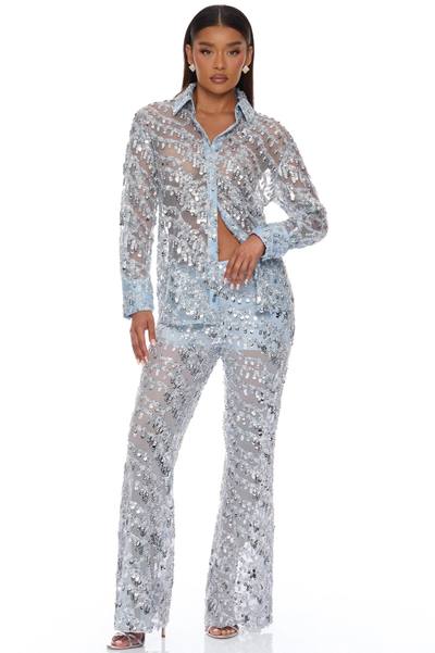 Zariah Sheer Sequin Top - Light Blue
