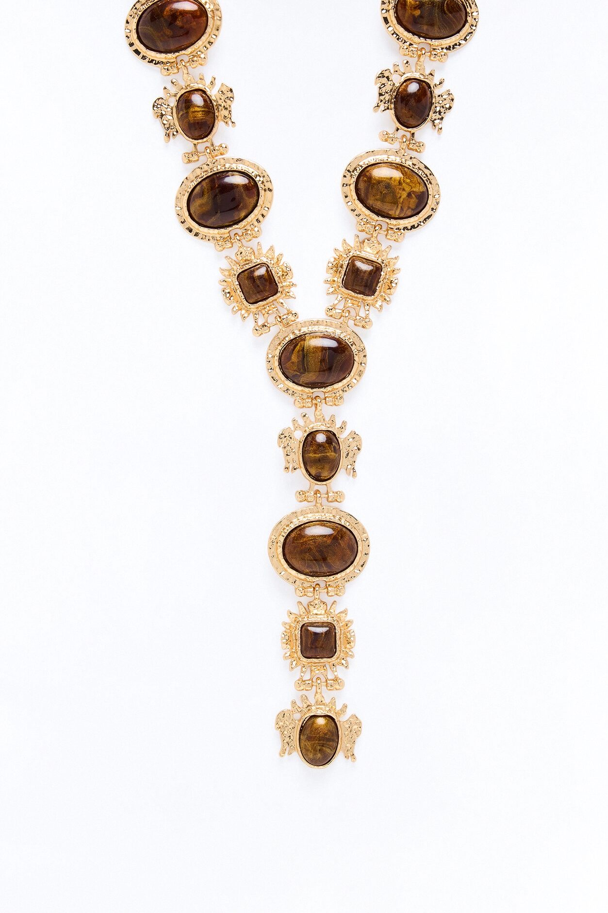 Earthline Jeweled Lariat Necklace - Gold/Brown