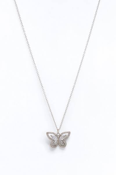 Cubic Zirconia Butterfly Necklace - Silver