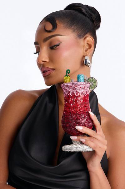 Take A Sip Rhinestone Clutch - Multi Color