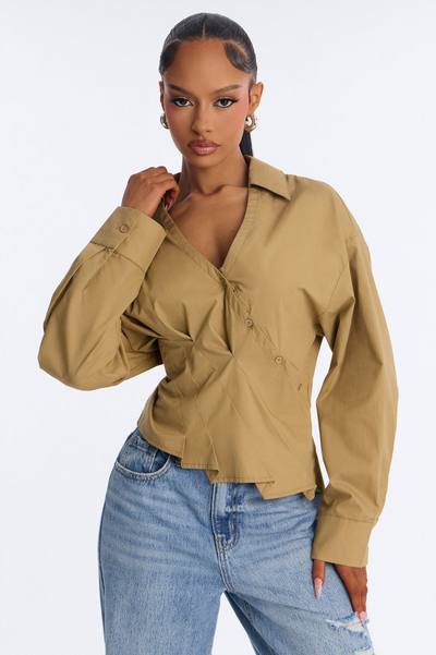 Stepping Out Asymmetrical Poplin Shirt - Green