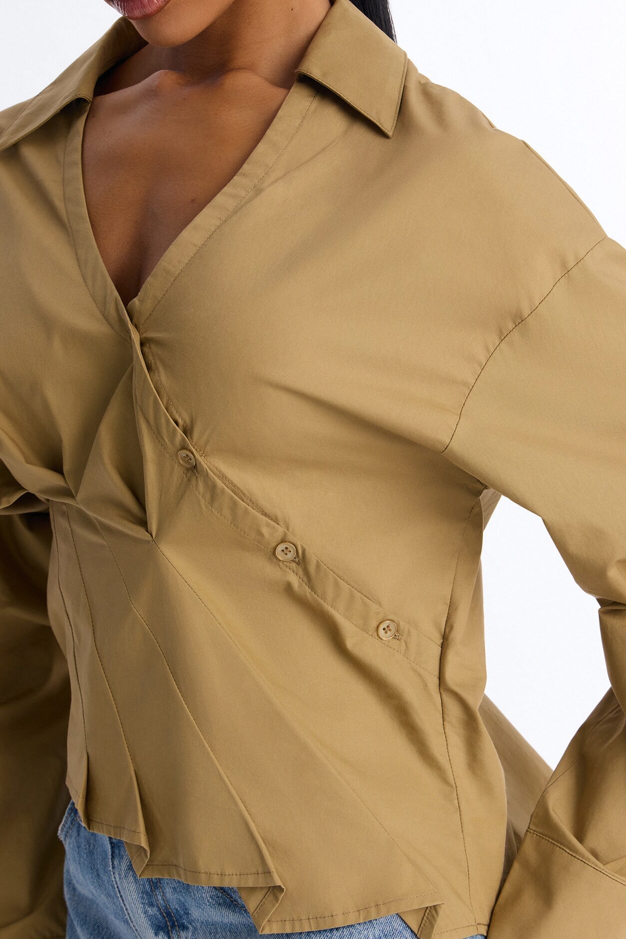 Stepping Out Asymmetrical Poplin Shirt - Military Green