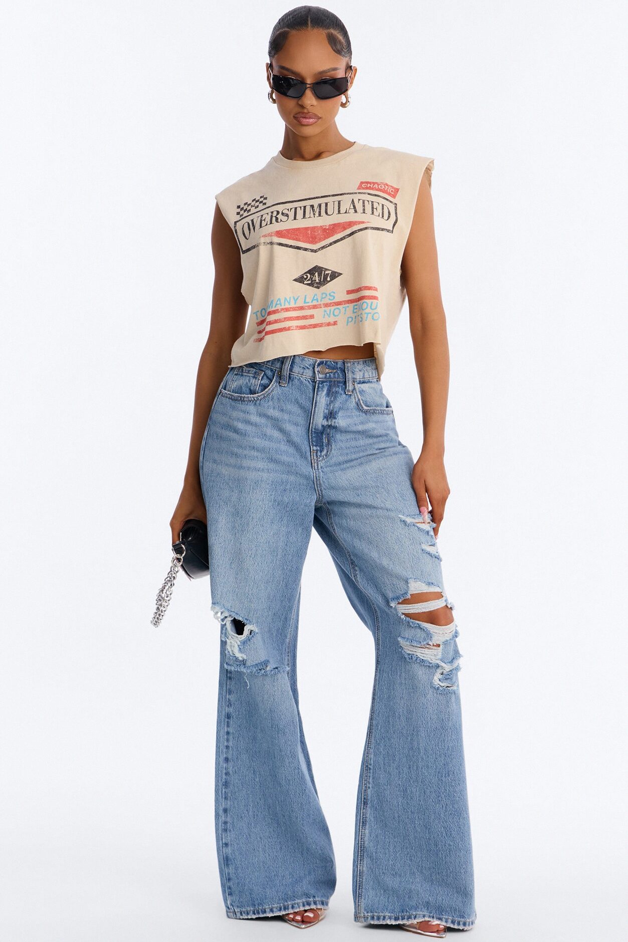 Overstimulated Racer Cut Off Tank - Sand