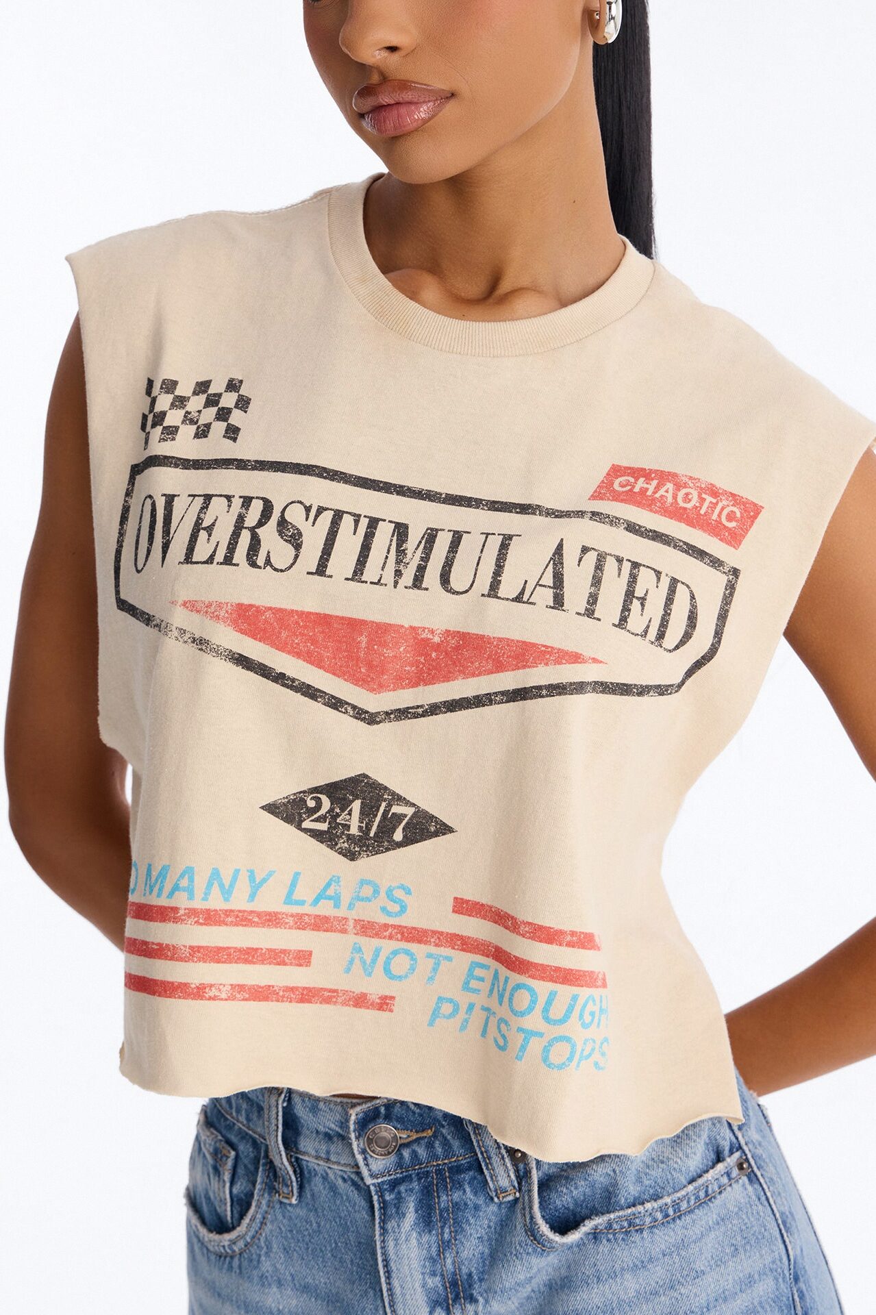 Overstimulated Racer Cut Off Tank - Sand