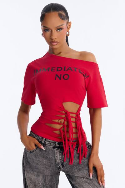 Immediately No Off Shoulder Fitted Tee - Red
