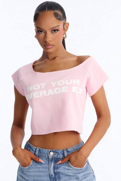 Not Your Average Ex Off Shoulder Washed Cropped Tee - Pink