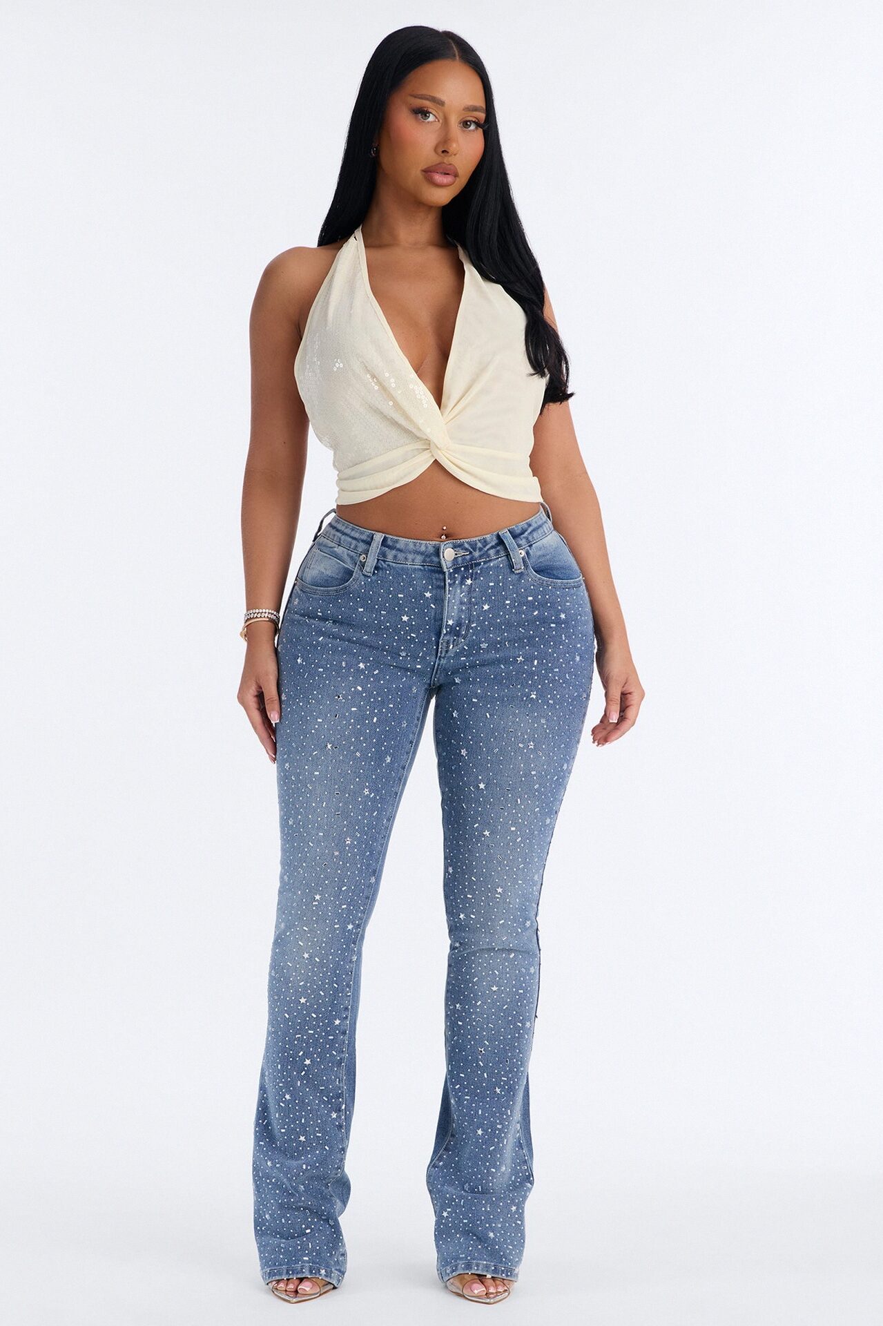 Shining Star Embellished Bootcut Jeans - Medium Wash