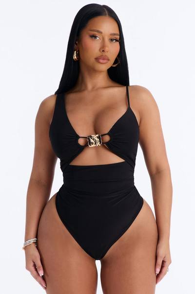 Tropic Waters Ruched Hardware Bodysuit - Black