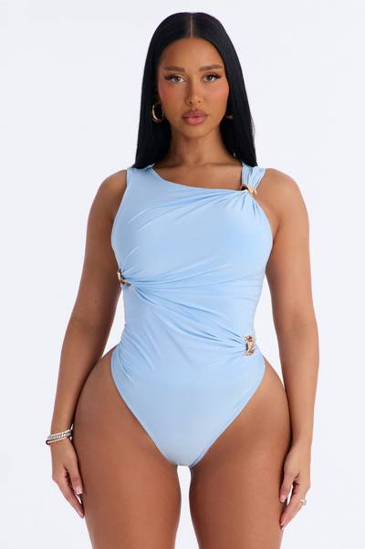 Portofino Waters Hardware Ruched Bodysuit - Blue