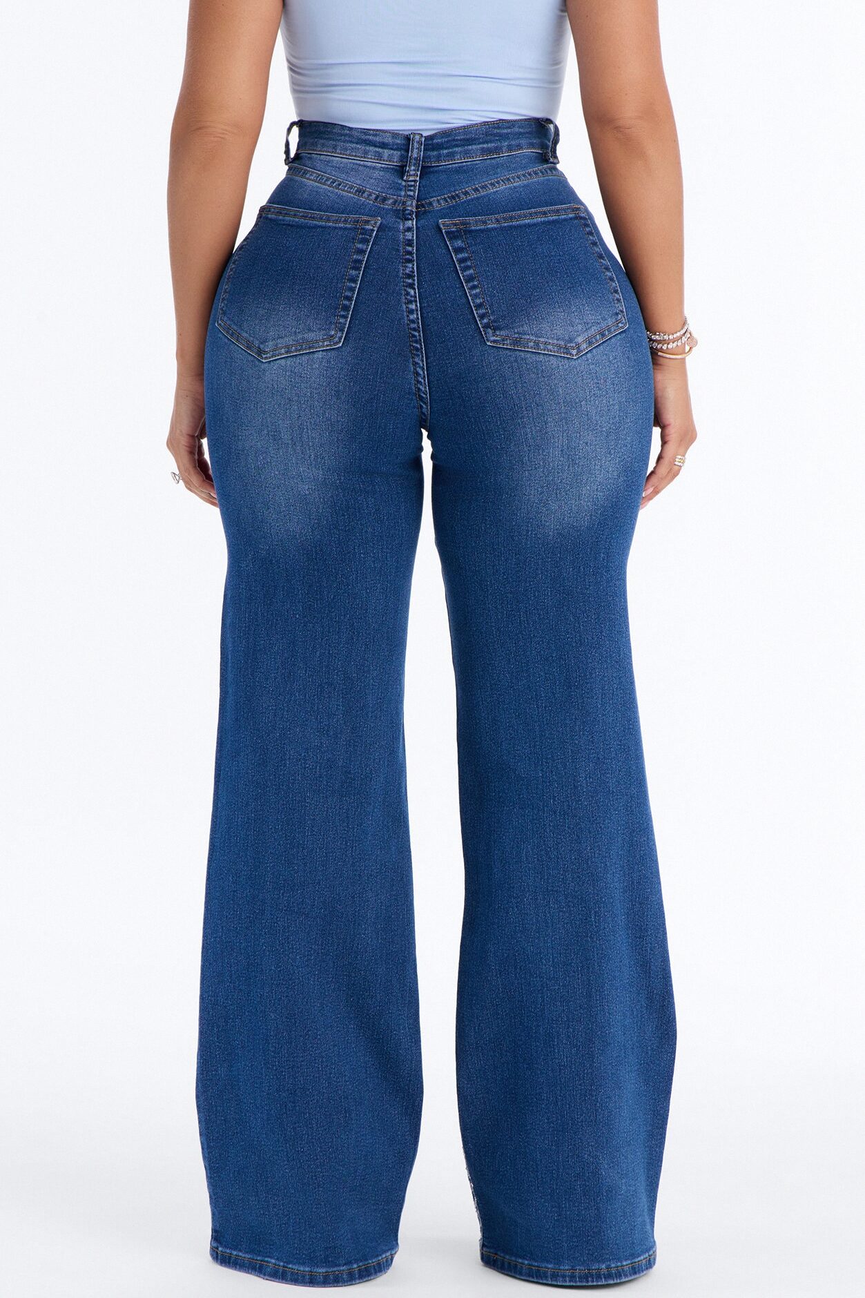 Austin Embellished High Rise Stretch Jeans - Medium Wash