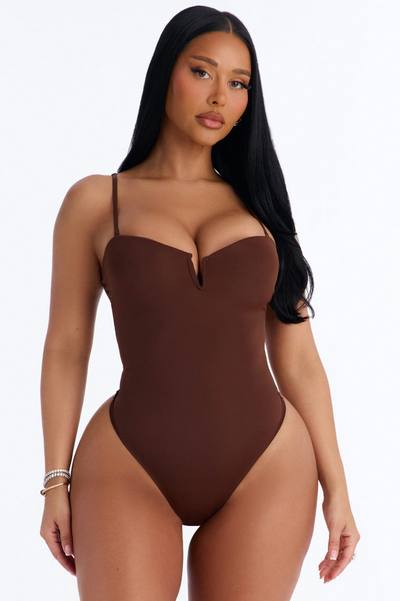 Taylor Sweetheart Padded U-Wire Sleeveless Bodysuit - Brown