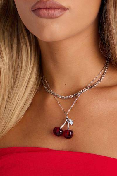 Pick Me Cherry Layered Necklace - Silver/Red