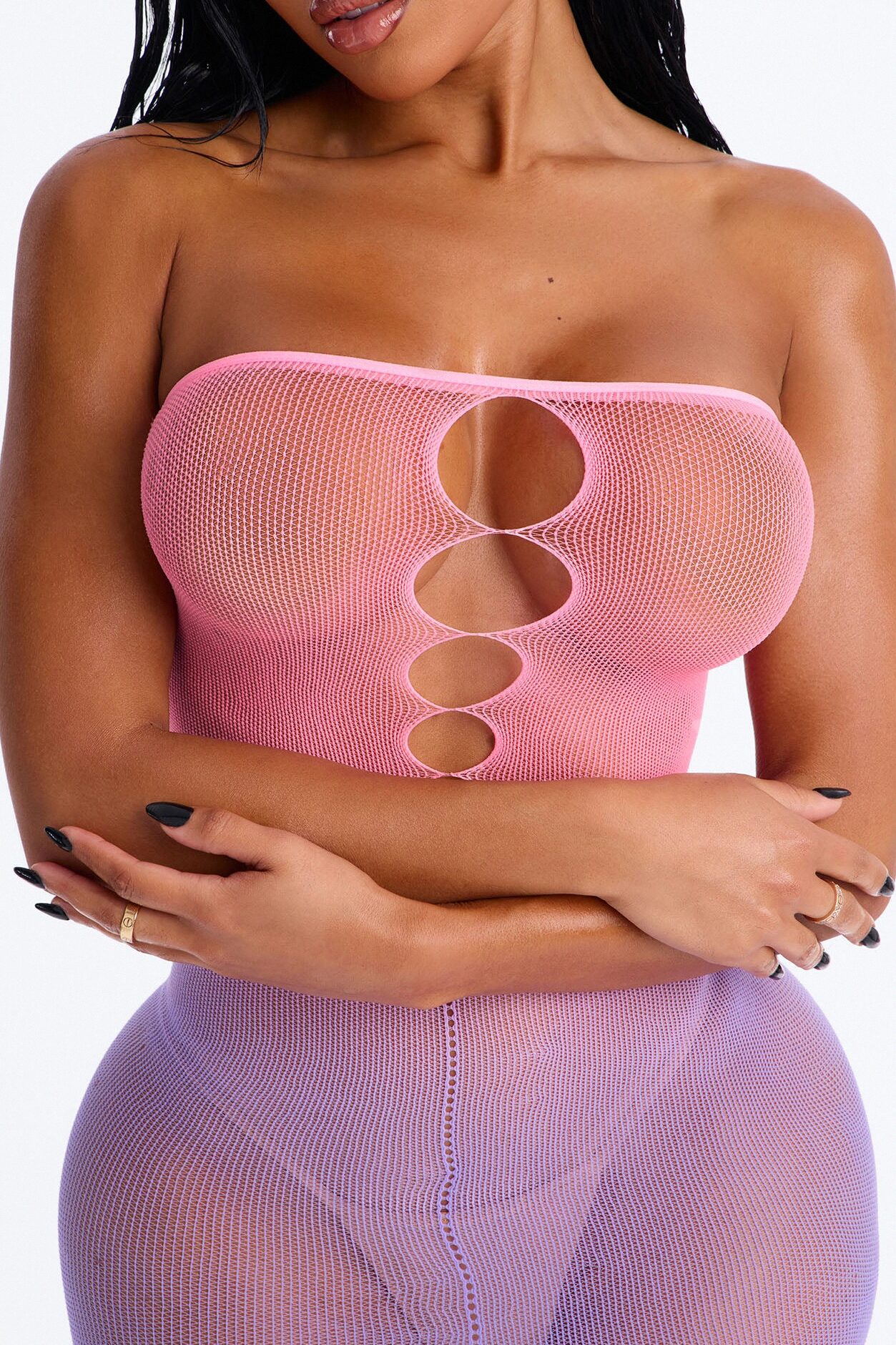 Good Enough Ombre Strapless Knit Bodystocking Dress - Purple/combo