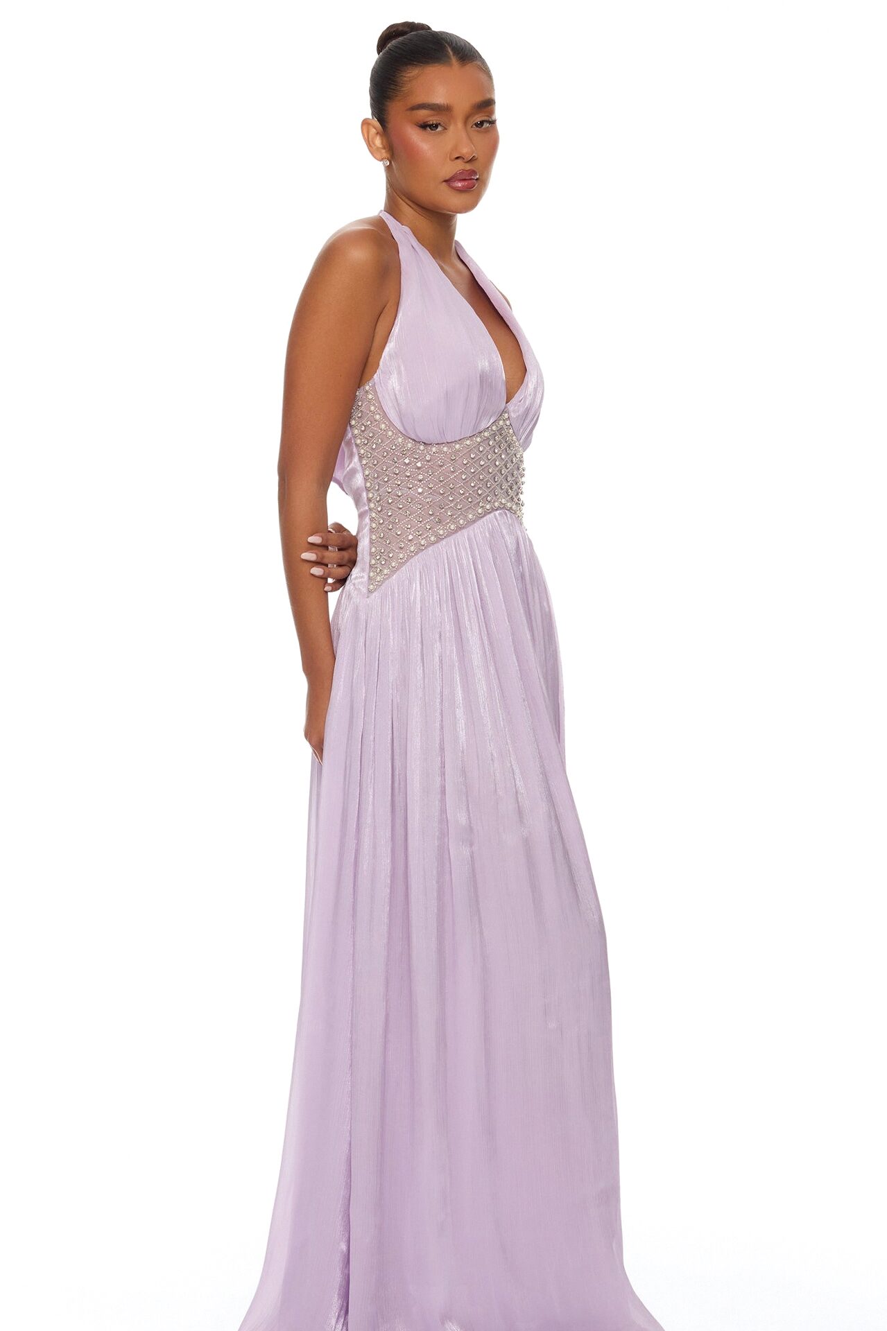 Rhiannon Embellished Halter Maxi Dress - Lavender