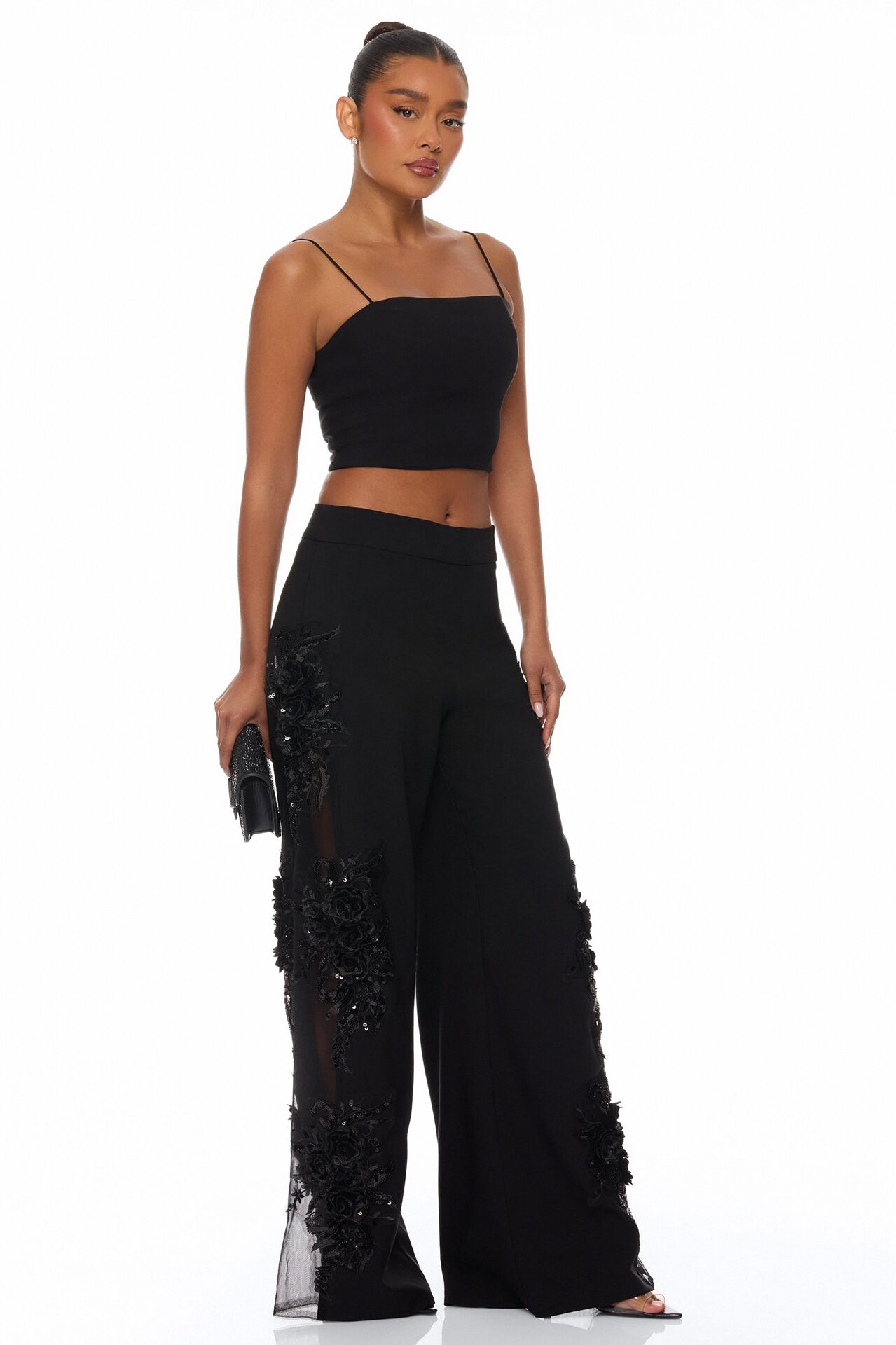 Sweet Serenity Embroidered Pant Set - Black