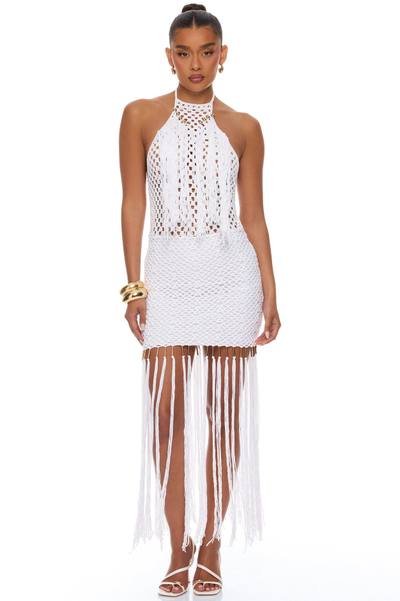 Coconut Clouds Crochet Fringe Maxi Dress - White