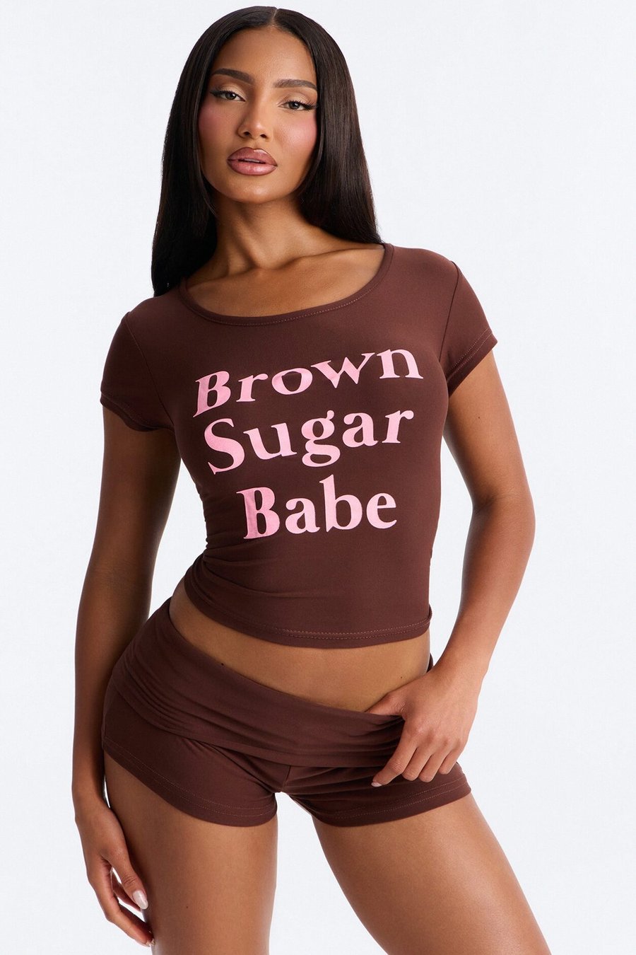Brown Sugar Babe PJ Short Set - Brown