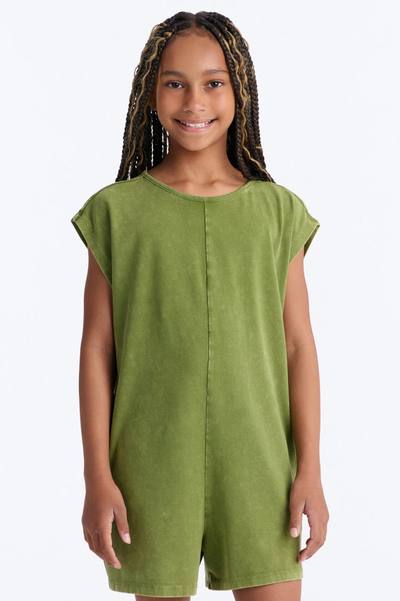 Mini The Washed Cap Sleeve Romper - Sage