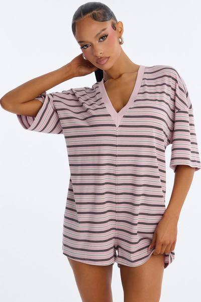 Throw Her On Striped Romper - Pink