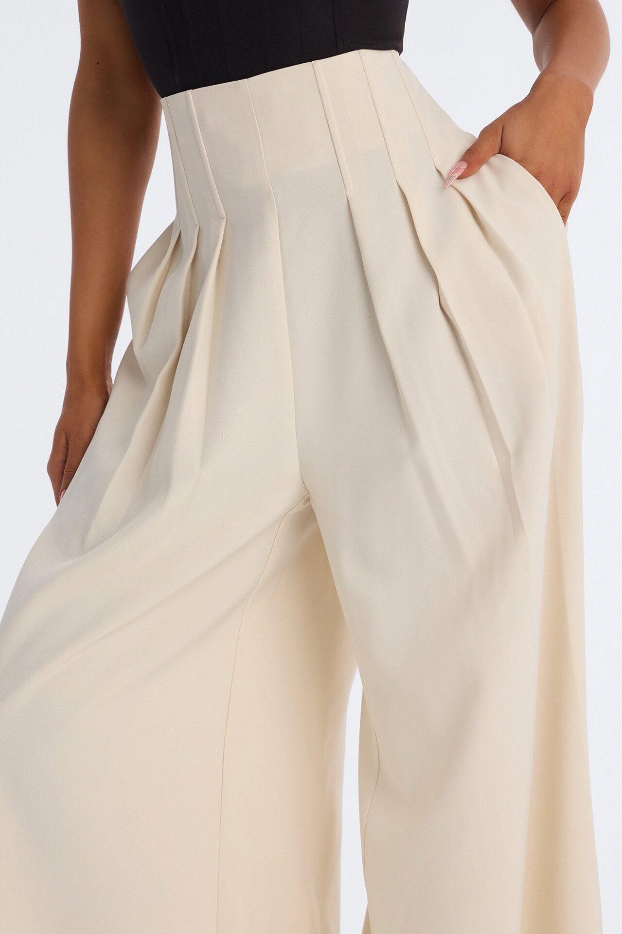 Talia High Rise Corset Waist Wide Leg Pant 33″ - Ivory