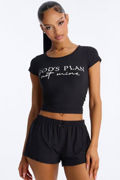 Gods Plan Not Mine PJ Short Set - Black