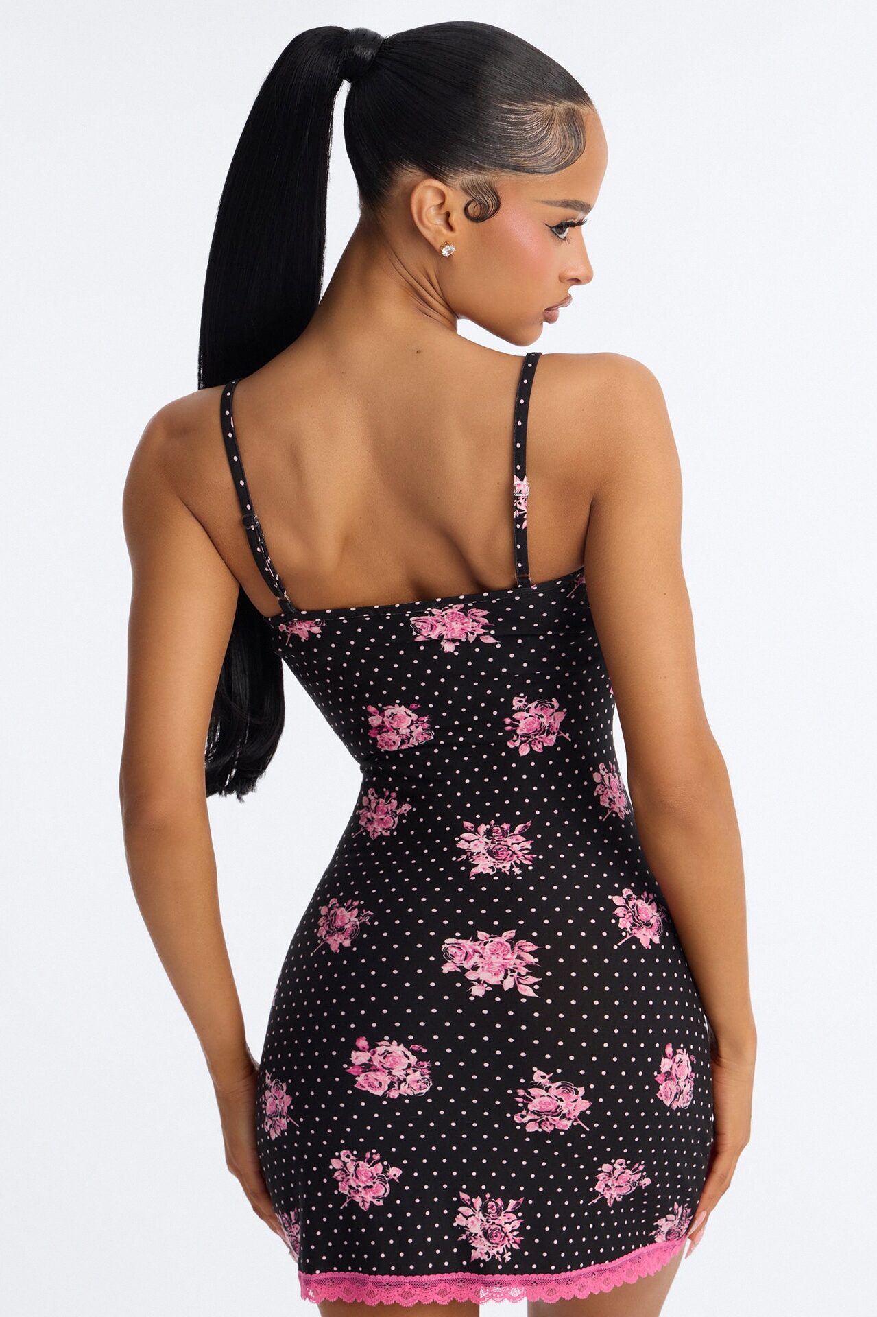 Sweet With An Edge Polka Dot Rose PJ Cami Sleep Dress - Black/combo