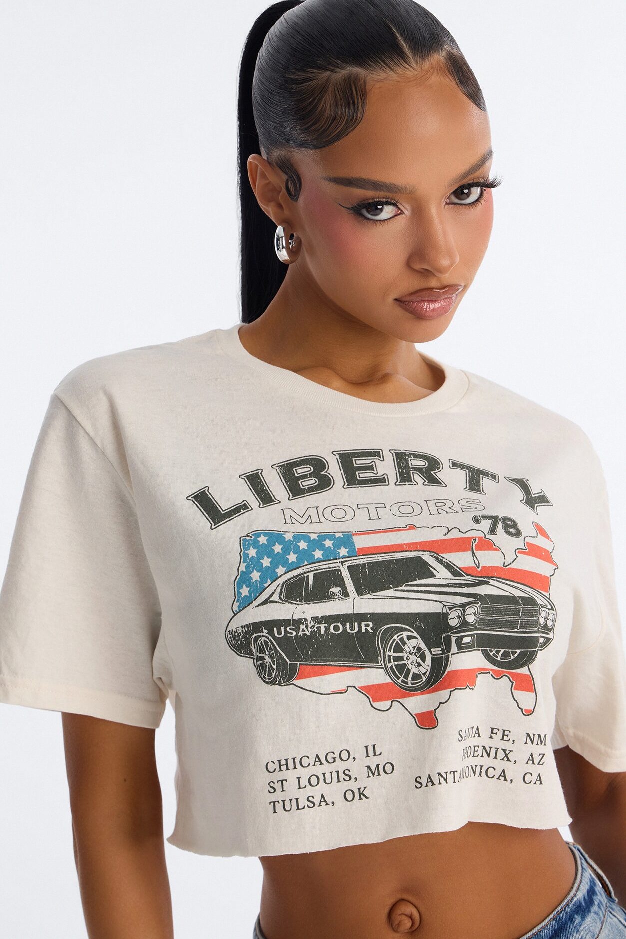 Liberty Motors Ultra Cropped Tee - Taupe